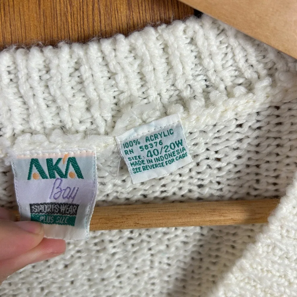 Vintage AKA Bay Cream Knit V-Neck Button Sweater Plus Size 20W Staple Piece‎